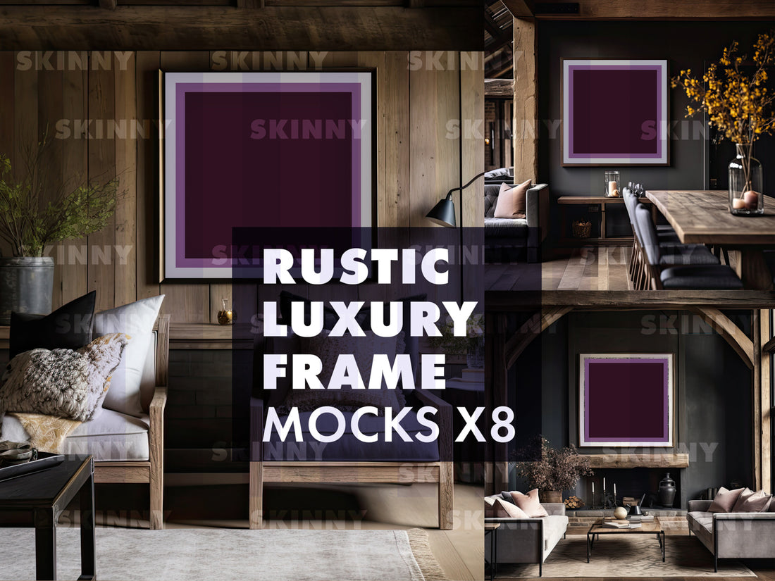 8 rustikale Luxus-Innenausstattung, quadratische Rahmenkunst, Mock-up | DIGITALER DOWNLOAD