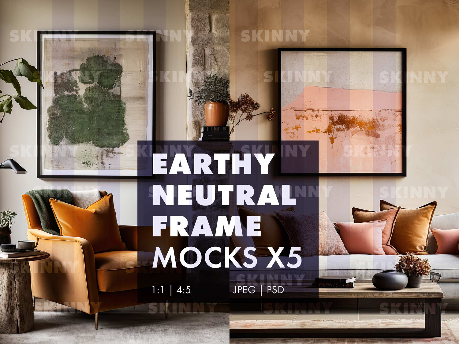 5 Earthy Neutral Room Frame Art Mock-ups |  DIGITAL DOWNLOAD