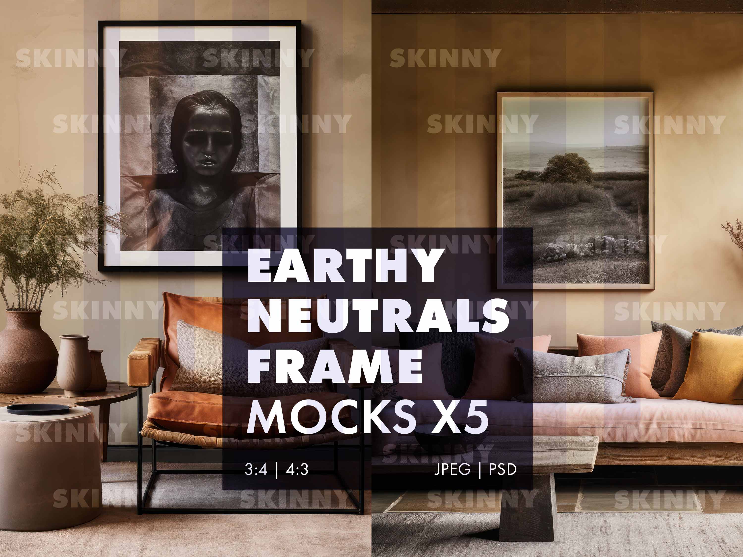 5 Earthy Neutral Minimal Frame Art Mock-ups |  DIGITAL DOWNLOAD