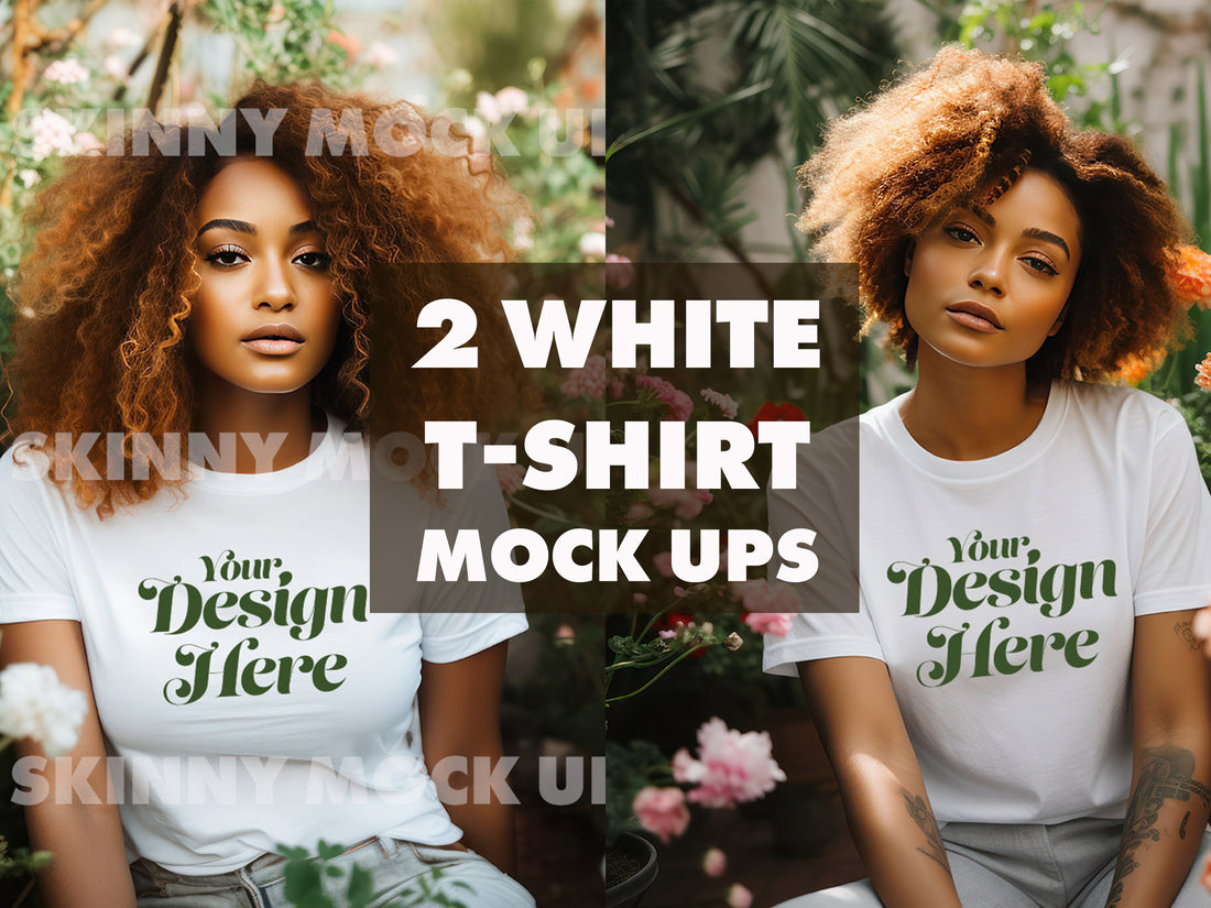 2 weiße T-Shirt-Mock-Ups für Damen | DIGITALER DOWNLOAD