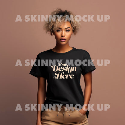 Schwarzes T-Shirt-Mock-Up für Damen | DIGITALER DOWNLOAD